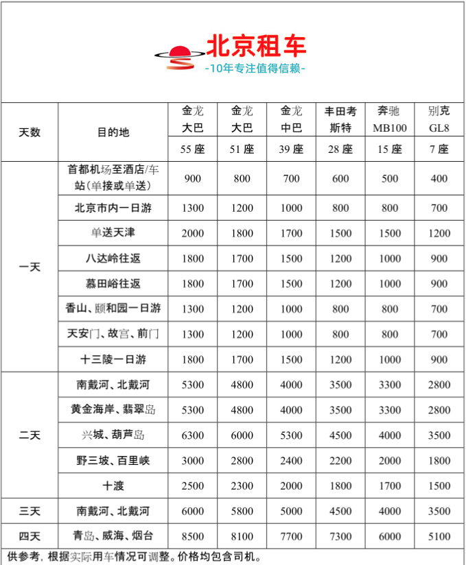 北京大巴车租赁价格